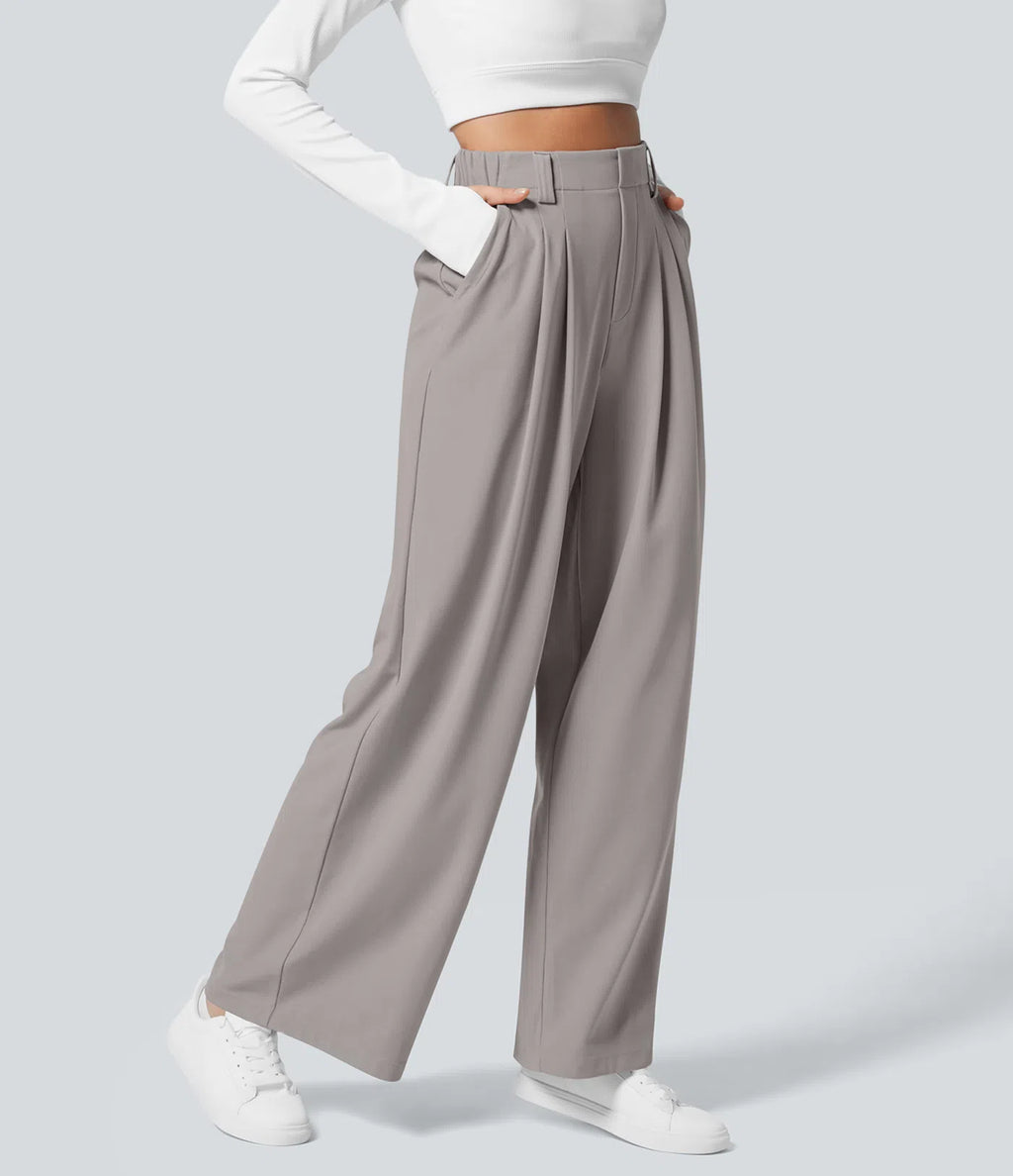High Waisted Pocket Wide Leg Waffle Work Pants
