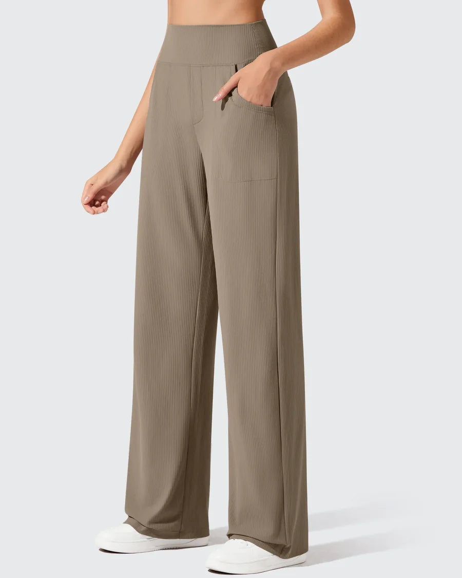 Ribbed Knit High Waist Wide Leg Yoga Pants