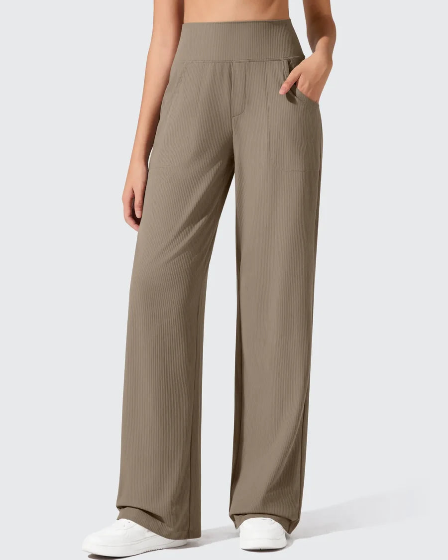 Ribbed Knit High Waist Wide Leg Yoga Pants