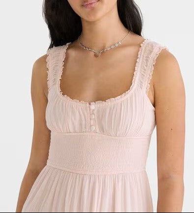 Solid Scoop Neck Smocked Maxi Dress