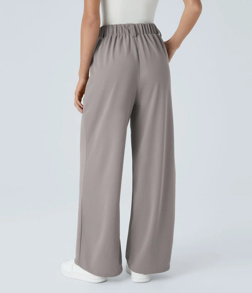 High Waisted Pocket Wide Leg Waffle Work Pants