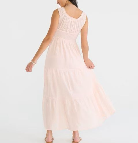 Solid Scoop Neck Smocked Maxi Dress