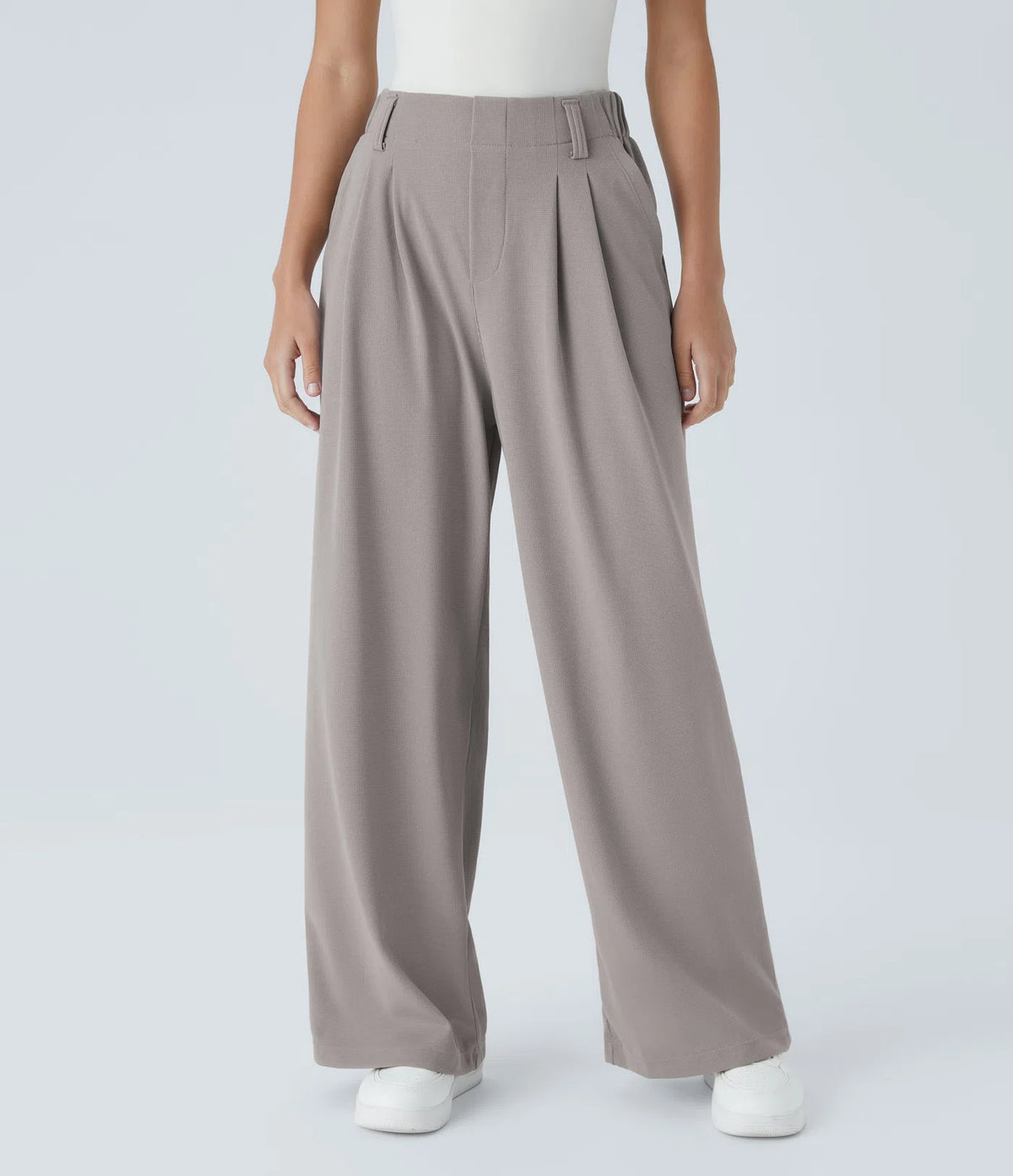 High Waisted Pocket Wide Leg Waffle Work Pants
