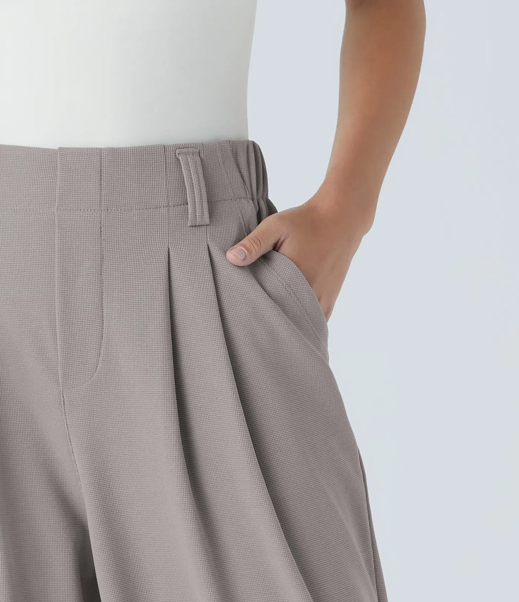 High Waisted Pocket Wide Leg Waffle Work Pants